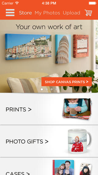 Shutterfly iOS app storefront